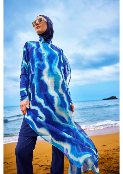 Lacivert Renk Geçişli Şifon Pareo Kimono – P2513-2 modelleri