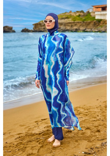 Lacivert Renk Geçişli Şifon Pareo Kimono – P2513-2 fırsatları