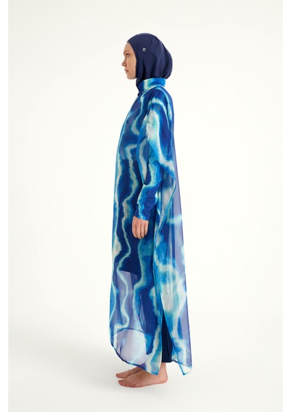 Lacivert Renk Geçişli Şifon Pareo Kimono – P2513-2