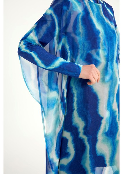 Lacivert Renk Geçişli Şifon Pareo Kimono – P2513-2