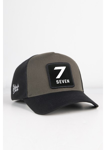V1 Trucker 7 Numara - 5 Kod Logolu Unisex Siyah Siperli Siyah-Haki Şapka (Cap)