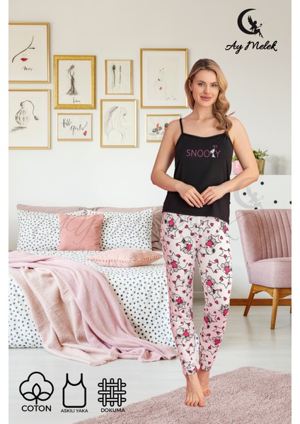 Ay Melek Kadın Pijama Takımı Pamuklu Lüx Askılı Pijama Seti