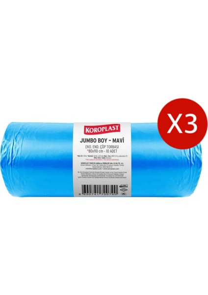 Jumbo Boy Mavi Eko Endüstriyel Çöp Torbası 10LU x 3 Adet