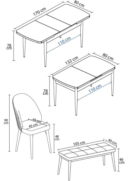 Milas Beyaz Mermer 80X132 Açılabilir Mdf Masa Yemek Odası Takımı, Mutfak Takımı 4 Sandalye, 1 Bench indirimleri