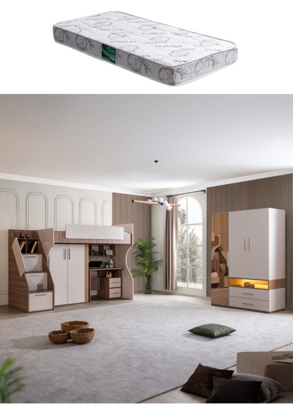 Ranza, Milano Ranza 2 Kapaklı Dolap Çalışma Masası 3 Kapaklı Dolap 1 Adet Comfort Yatak