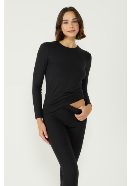 Kadın Uzun Kol Bisiklet Yaka Termal Takım 405152 / 409003 Siyah