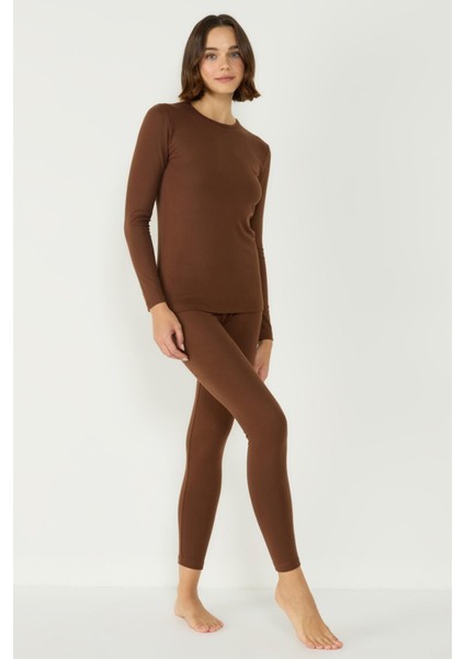 Kadın Uzun Kol Bisiklet Yaka Termal Takım 405152 / 409003 Kahverengi