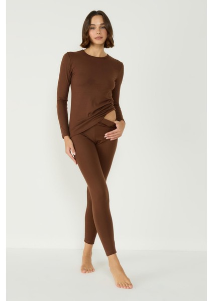 Kadın Uzun Kol Bisiklet Yaka Termal Takım 405152 / 409003 Kahverengi