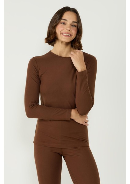 Kadın Uzun Kol Bisiklet Yaka Termal Takım 405152 / 409003 Kahverengi