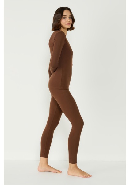 Kadın Uzun Kol Bisiklet Yaka Termal Takım 405152 / 409003 Kahverengi