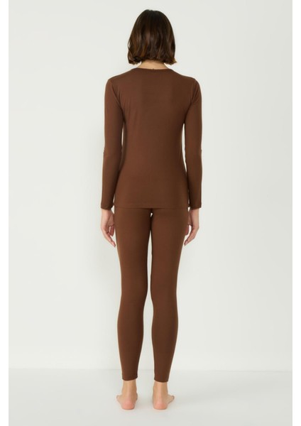 Kadın Uzun Kol Bisiklet Yaka Termal Takım 405152 / 409003 Kahverengi