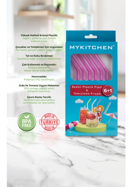Pembe Renkli Plastik Pipet ve Temizleme Fırçası - 6'lı Kristal Pembe Renkli Pipet fiyatları