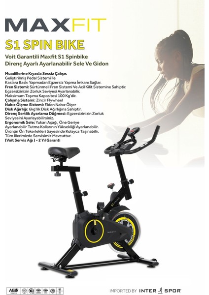 Garantili Maxfit S1 Spinbike Direnç Ayarlı Elden Nabız Ölçer Ayarlanabilir Sele ve Gidon indirimleri