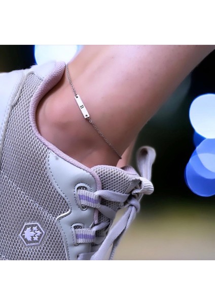 B Harfi Yazılı Dikdörtgen Motifli 925 Ayar Gümüş Plakalı Hediyeye Özel Gümüş HALHAL-590HARF