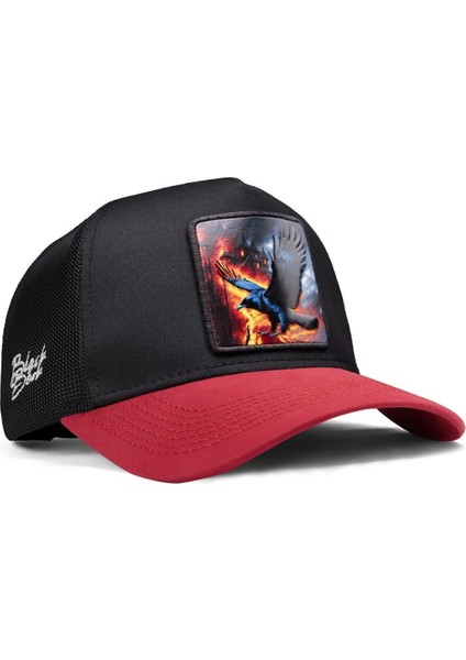 V1 Trucker Karga - 1 Kod Logolu Unisex Kırmızı Siperli-Siyah Şapka