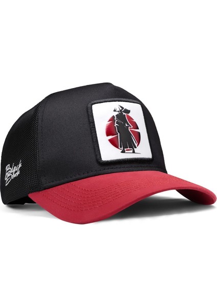 V1 Trucker Samuray - 9 Kod Logolu Unisex Kırmızı Siperli-Siyah Şapka