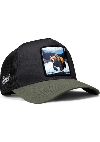 V1 Trucker Ayı - 8bs Kod Logolu Unisex Haki Siperli-Siyah Şapka