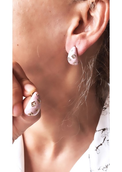 Pembe Mineli Zirkon Taşlı Damla Model Çelik Küpe fiyatları