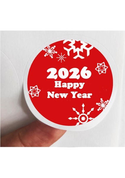 48 Adet 4 cm Happy New Year Baskılı Etiket Sticker - Yılbaşı Paketi Etiketi