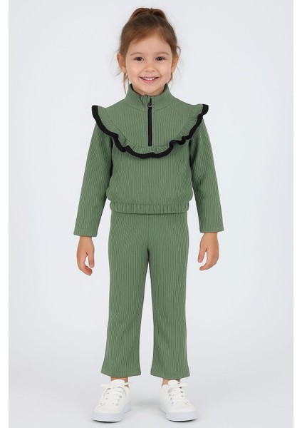 Fırfırlı Mevsimlik Yeşil Fitilli Kız Çocuğu Takımı