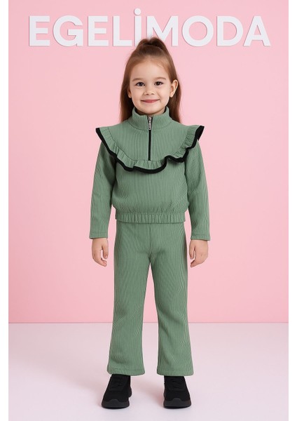 Fırfırlı Mevsimlik Yeşil Fitilli Kız Çocuğu Takımı indirimleri