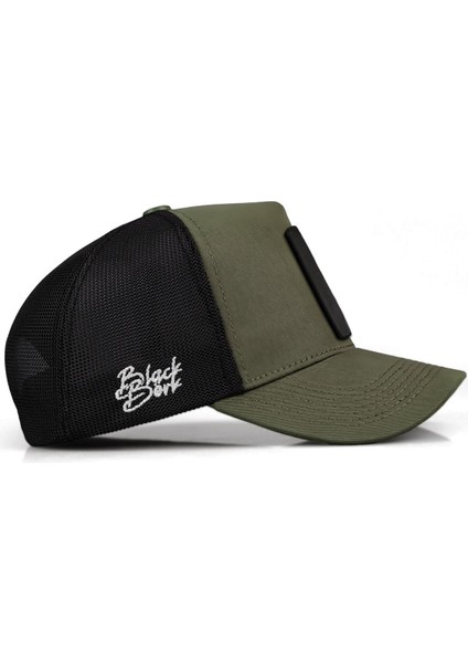 Haki-Siyah Trucker Şapka Aslan Logolu %50 Pamuk %50 Polyester Malzeme fiyatları