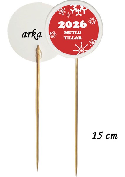 15 cm Uzun Kürdan - 30 Adet Dekoratif 2026 Mutlu Yıllar Baskılı Yılbaşı Kürdanı-Kokteyl Karıştırıcı