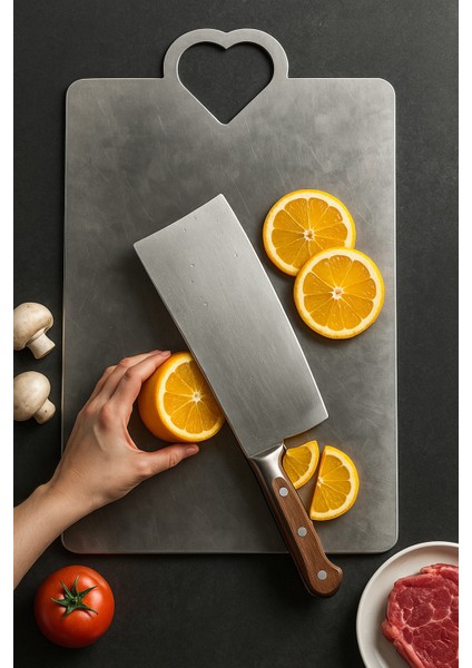 304 Kalite Antibakteriyel Paslanmaz Çelik Kalpli Kesme Tahtası 3 Adet! fiyatları