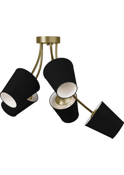 Allegra Modern Eskitme Metal Gövdeli Siyah Kumaş Şapkalı 5'li Avize | Modern Salon Aydınlatması modelleri