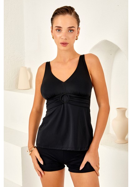 Sıfır Kol Şortlu Yarı Kapalı Mayo 4501 Siyah indirimleri