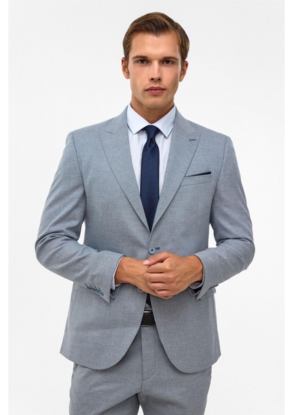 Saks Mavi Slim Desenli Mono Yaka 6 Drop Takım Elbise modelleri