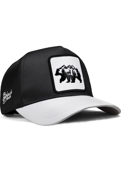 V1 Trucker Ayı - 7bs Kod Logolu Unisex Beyaz Siperli-Siyah Şapka