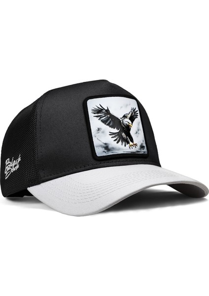 V1 Trucker Kartal - 6 Kod Logolu Unisex Beyaz Siperli-Siyah Şapka