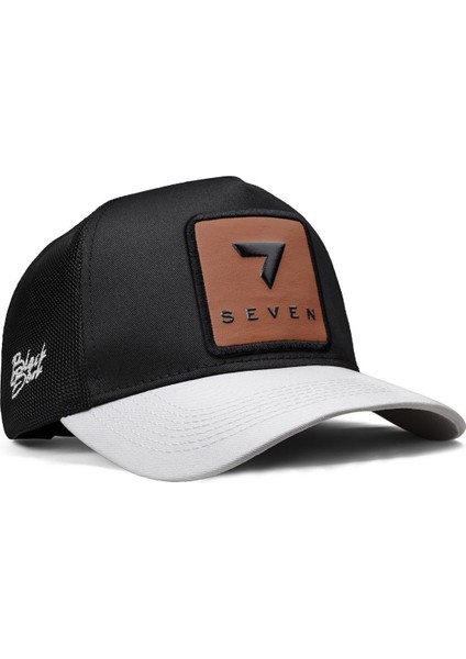V1 Trucker 7 Numara - 7 Kod Logolu Unisex Beyaz Siperli-Siyah Şapka