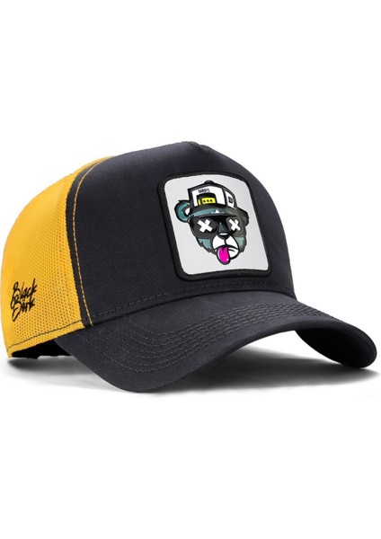 V1 Trucker Ayı - 6 Kod Logolu Unisex Koyu Antrasit-Sarı Şapka (Cap)