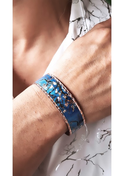 Mavi Çiçek Desenli Bakır Bileklik fiyatları