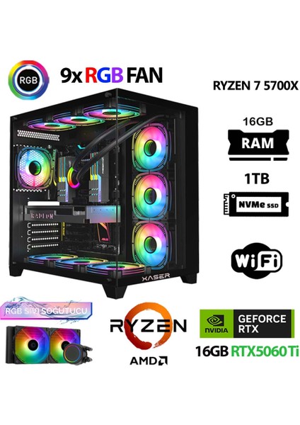 SOVAX30 Ryzen 7 5700X 16GB Ram 1tb M.2 Nvme SSD 16GB RTX5060TI Sıvı Soğutmalı Masaüstü Oyuncu Bilgisayarı