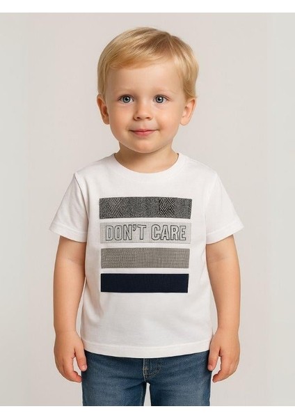 Erkek Çocuk Aplikeli Don't Care Yazılı T-Shirt