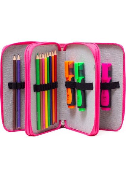 Pembe Kız Desenli Pvc Üç Bölmeli Kız Çocuk Organizer Kalemlik Kalem Kutusu -CP7002 fırsatları