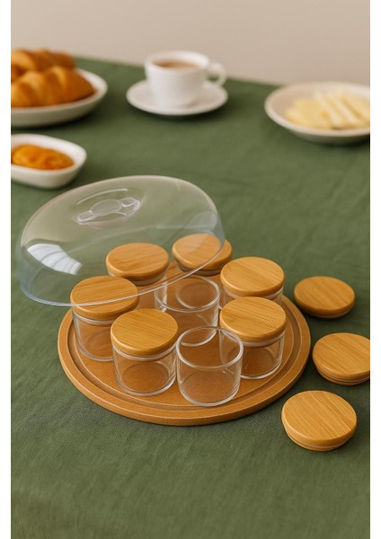 8 Adet 150 ml Borosilikat Cam Kapaklı Ahsap Fanusu -Fanuslu BAMBU Kapaklı Kahvaltilik - ( 70 x 50 Mm) fiyatları