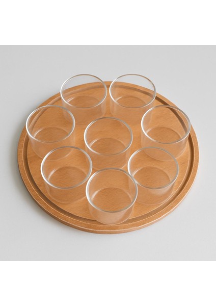 8 Adet 150 ml Borosilikat Cam Kapaklı Ahsap Fanusu -Fanuslu BAMBU Kapaklı Kahvaltilik - ( 70 x 50 Mm)