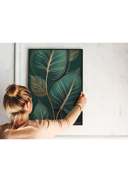 Çerçevesiz Poster , Dijital Baskı , Soyut Yeşil Yaprak