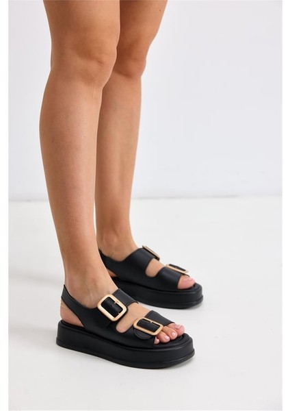 Dolgu Topuklu Çift Bantlı Tokalı Kadın Sandalet modelleri