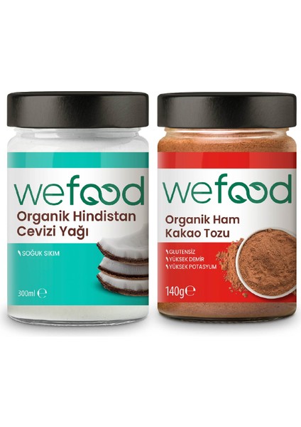 Organik Hindistan Cevizi Yağı 300 ml + Organik Ham Kakao Tozu 140 gr