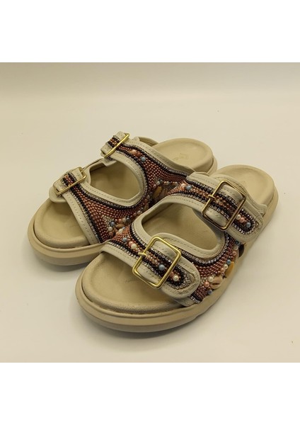 Bona Krem Gerçek Deri Boncuk Işlemeli Kadın Terlik fiyatları