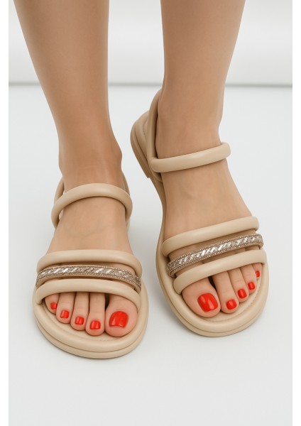 Ortopedik Siyah Kadın Sandalet Rahat Kadın Sandalet Puff Sandalet Anatomik Kadin Sandalet