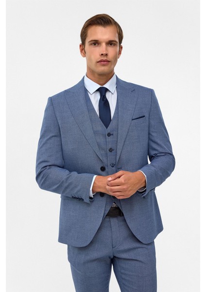 Buz Mavi Slim Armürlü Sivri Yaka 6 Drop Takım Elbise modelleri