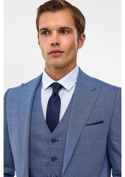 Buz Mavi Slim Armürlü Sivri Yaka 6 Drop Takım Elbise fırsatları