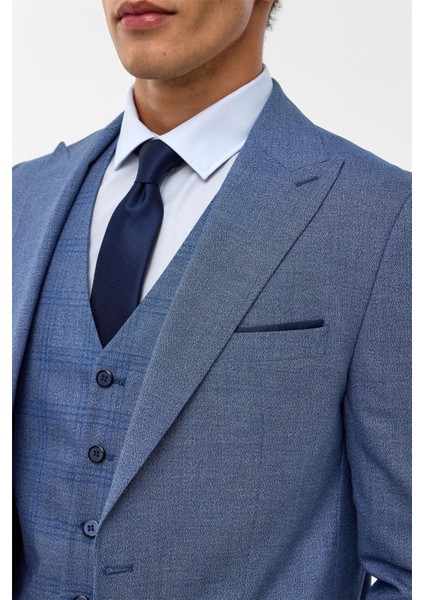 Buz Mavi Slim Armürlü Sivri Yaka 6 Drop Takım Elbise indirimleri