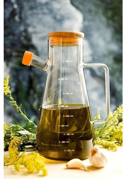 Borosilikat Cam Yağlık, Bambu Kapak, 900ML Şık ve Dayanıklı Tasarım fırsatları